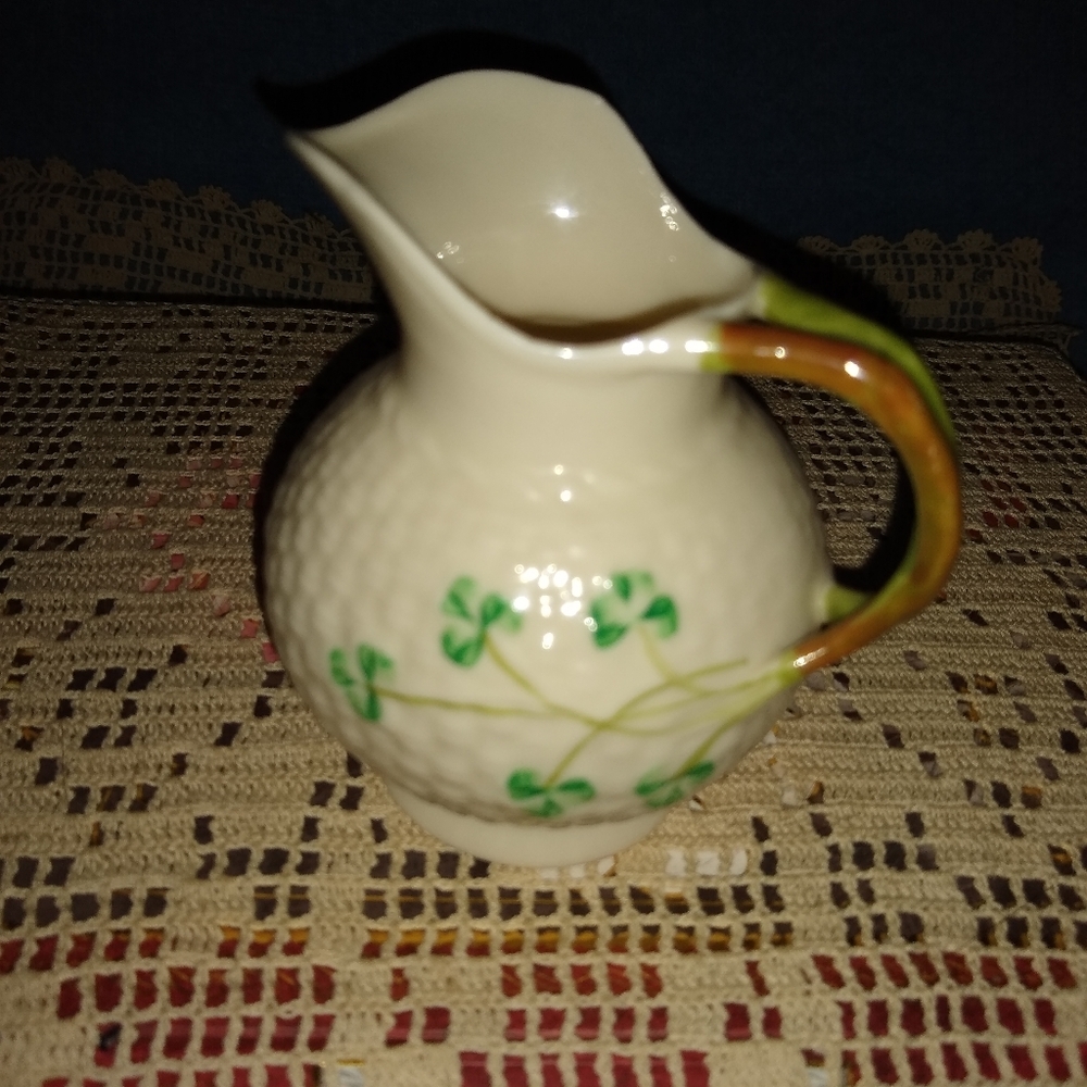 Belleek shamrock creamer. 4".